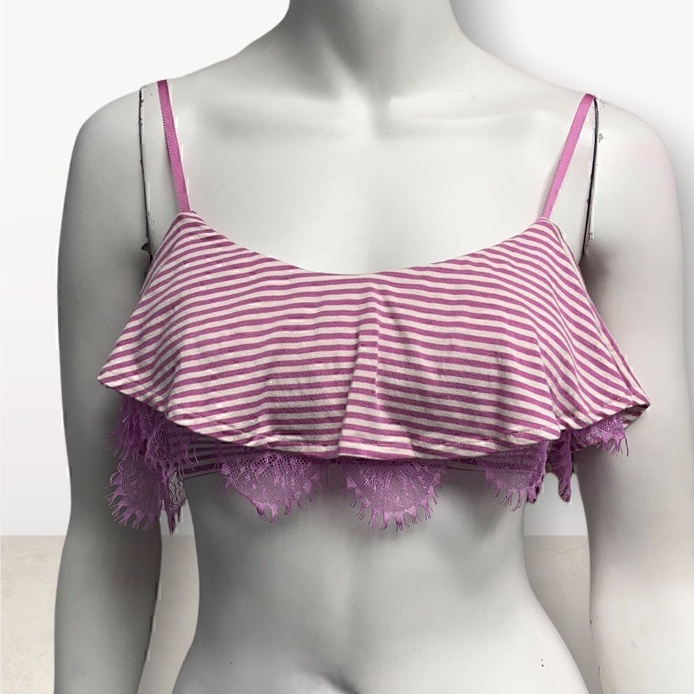Joes Jeans  Orchid Pink Striped‎ Ruffle Lace Bralette Top Size M J1019-FRH-RV